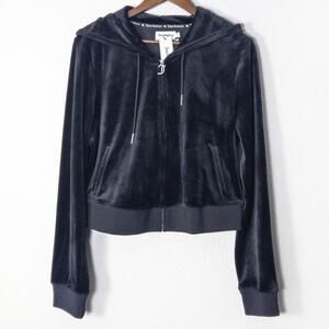 Juicy Couture Capricorn Velour Hoodie Sweatshirt Black XL Y2K Big Bling